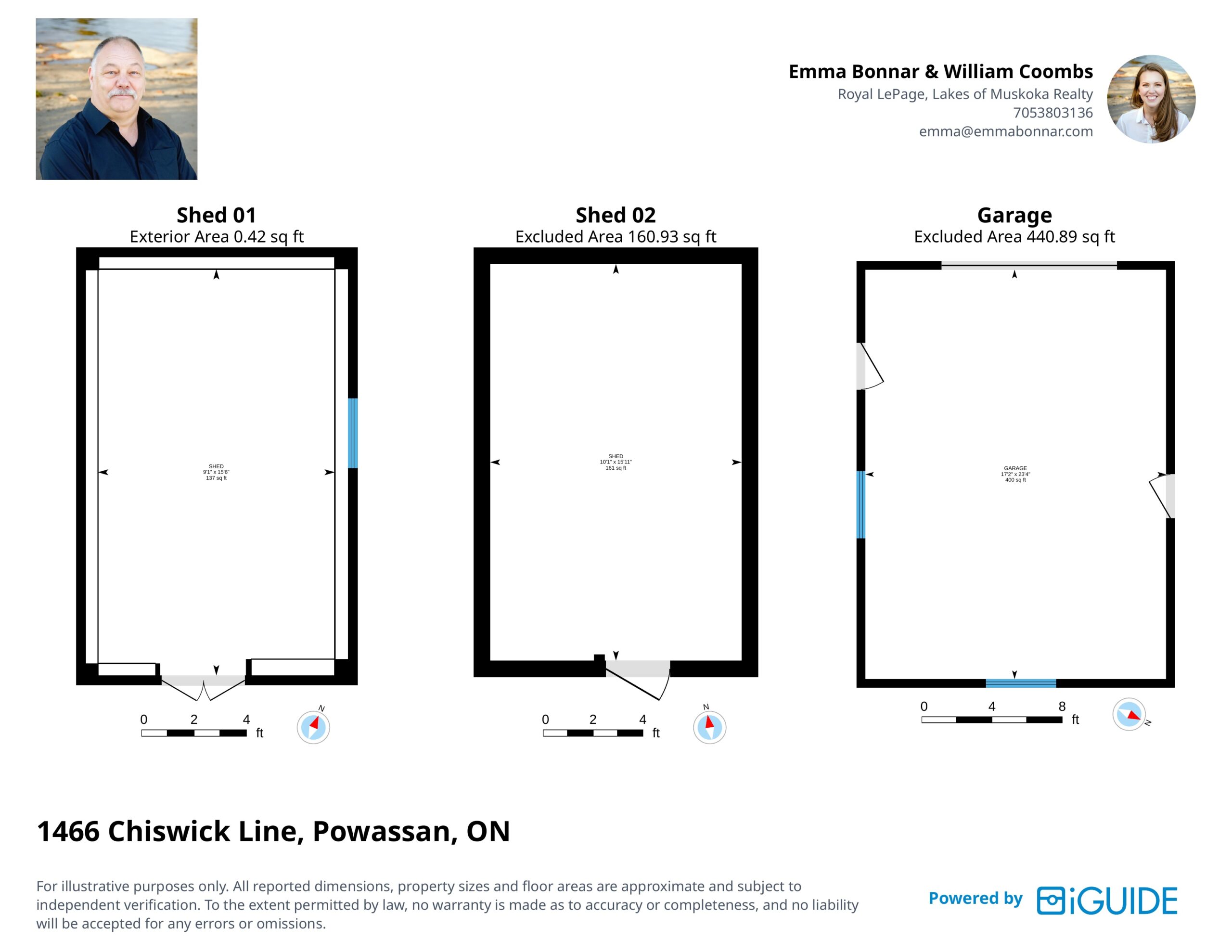Outbuilding floor plans for 1466 Chiswick Line Chisholm Township showing garage shed bunkie and sea can