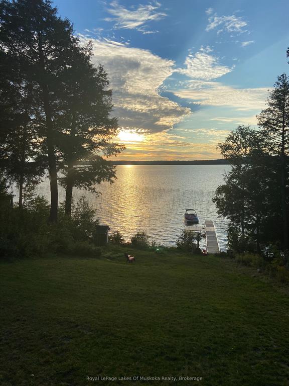 Sunset over Lake Bernard from waterfront building lot near Sundridge Ontario