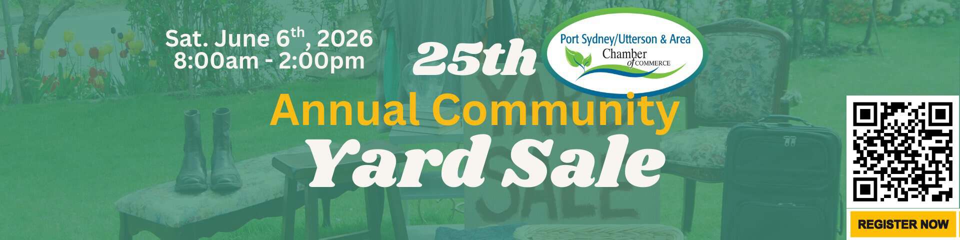Port Sydney community wide yard sale 2026 sign and participants in Port Sydney Ontario