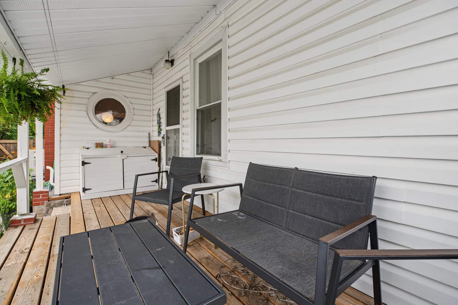 Covered back porch at 152 Main Street, Burk's Falls, Ontario